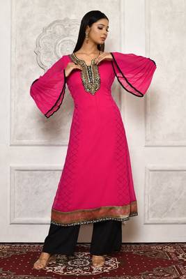 Pink embroidered georgette kurta &-sets 1