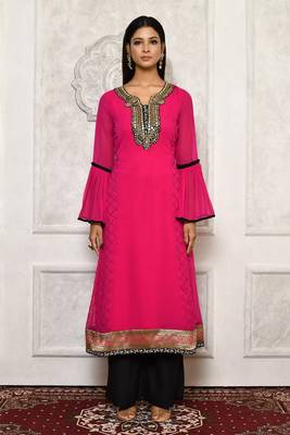 Pink embroidered georgette kurta &-sets 2