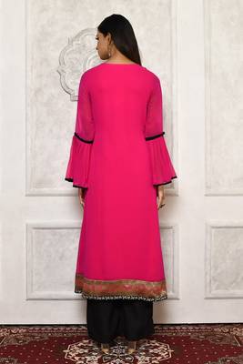 Pink embroidered georgette kurta &-sets 3