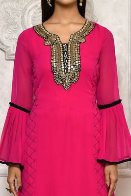 Pink embroidered georgette kurta &-sets 4