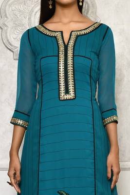 Green embroidered georgette kurta &-sets 5