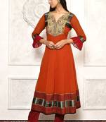 Orange embroidered georgette kurta &-sets