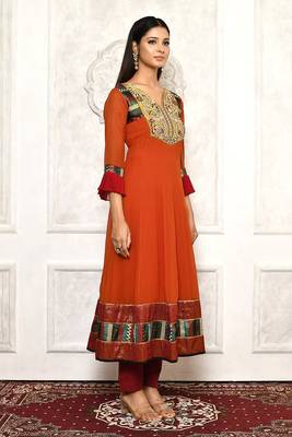 Orange embroidered georgette kurta &-sets 3