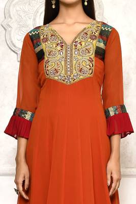 Orange embroidered georgette kurta &-sets 5