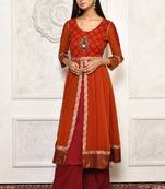 Orange embroidered georgette kurta &-sets