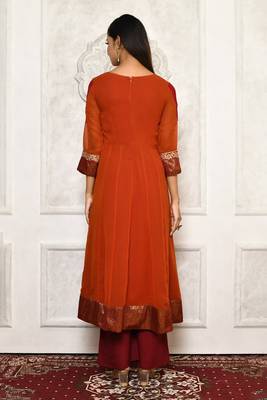 Orange embroidered georgette kurta &-sets 4