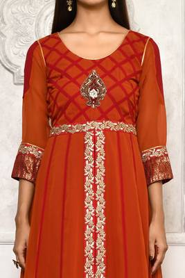 Orange embroidered georgette kurta &-sets 5