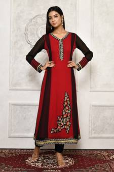 Maroon embroidered georgette kurta &-sets