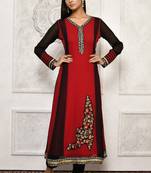 Maroon embroidered georgette kurta &-sets