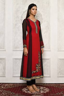Maroon embroidered georgette kurta &-sets 3