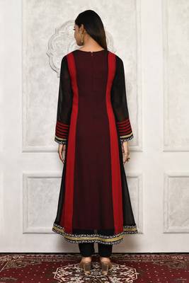 Maroon embroidered georgette kurta &-sets 4