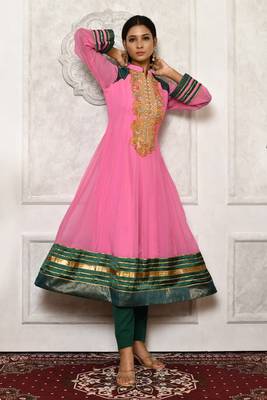 Light-pink embroidered georgette kurta &-sets 1