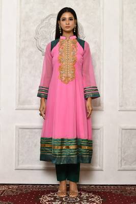 Light-pink embroidered georgette kurta &-sets 2