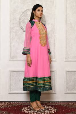 Light-pink embroidered georgette kurta &-sets 3