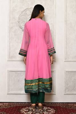 Light-pink embroidered georgette kurta &-sets 4