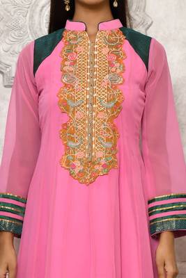 Light-pink embroidered georgette kurta &-sets 5