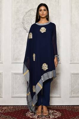 Navy-blue embroidered georgette kurta &-sets 2