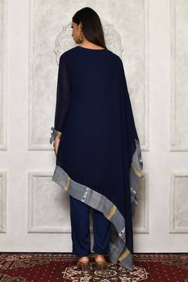 Navy-blue embroidered georgette kurta &-sets 4
