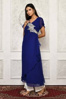 Blue embroidered georgette kurta &-sets