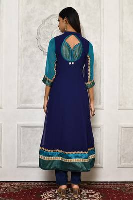 Navy-blue embroidered georgette kurta &-sets 4
