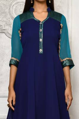 Navy-blue embroidered georgette kurta &-sets 5