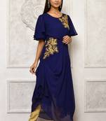 Blue embroidered georgette kurta &-sets