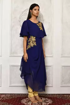 Blue embroidered georgette kurta &-sets