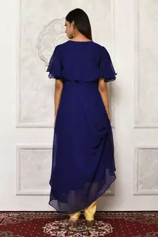 Blue embroidered georgette kurta &-sets