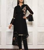 Black embroidered georgette kurta &-sets