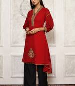Maroon embroidered georgette kurta &-sets