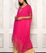 Pink embroidered georgette kurta &-sets