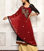 Maroon embroidered georgette kurta &-sets