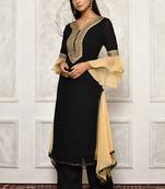 Black embroidered georgette kurta &-sets