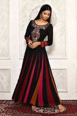 Black embroidered georgette kurta &-sets 1
