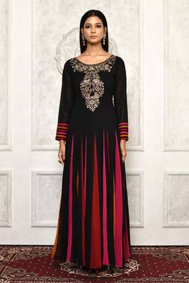 Black embroidered georgette kurta &-sets 2