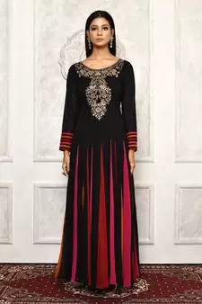 Black embroidered georgette kurta &-sets