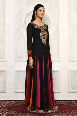Black embroidered georgette kurta &-sets 3