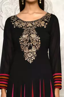 Black embroidered georgette kurta &-sets