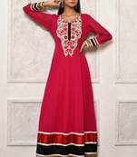 Maroon embroidered georgette kurta &-sets