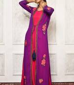 Maroon embroidered georgette kurta &-sets