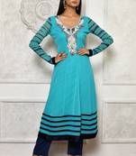 Light-sea-green embroidered georgette kurta &-sets