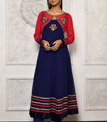 Blue embroidered georgette kurta &-sets