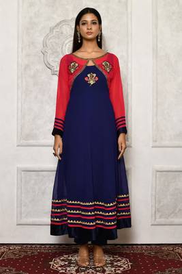 Blue embroidered georgette kurta &-sets 2