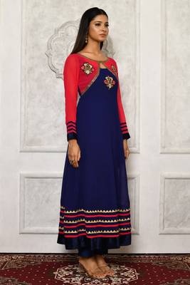 Blue embroidered georgette kurta &-sets 3