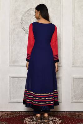 Blue embroidered georgette kurta &-sets 4