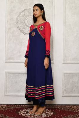 Blue embroidered georgette kurta &-sets 5