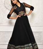 Black embroidered georgette kurta &-sets