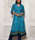 Blue embroidered georgette kurta &-sets