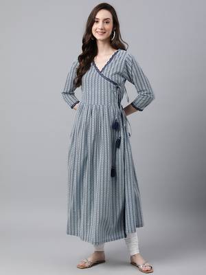 White printed cotton ethnic-kurtis 1