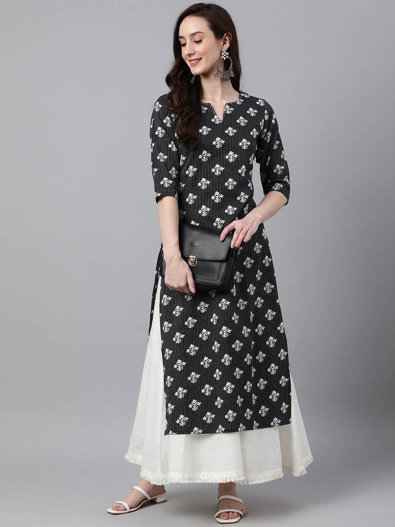 Black printed cotton ethnic-kurtis
